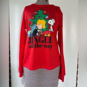 Peanuts Women’s Snoopy Jingle All The Way Long Sleeve Pajama Top Size Small